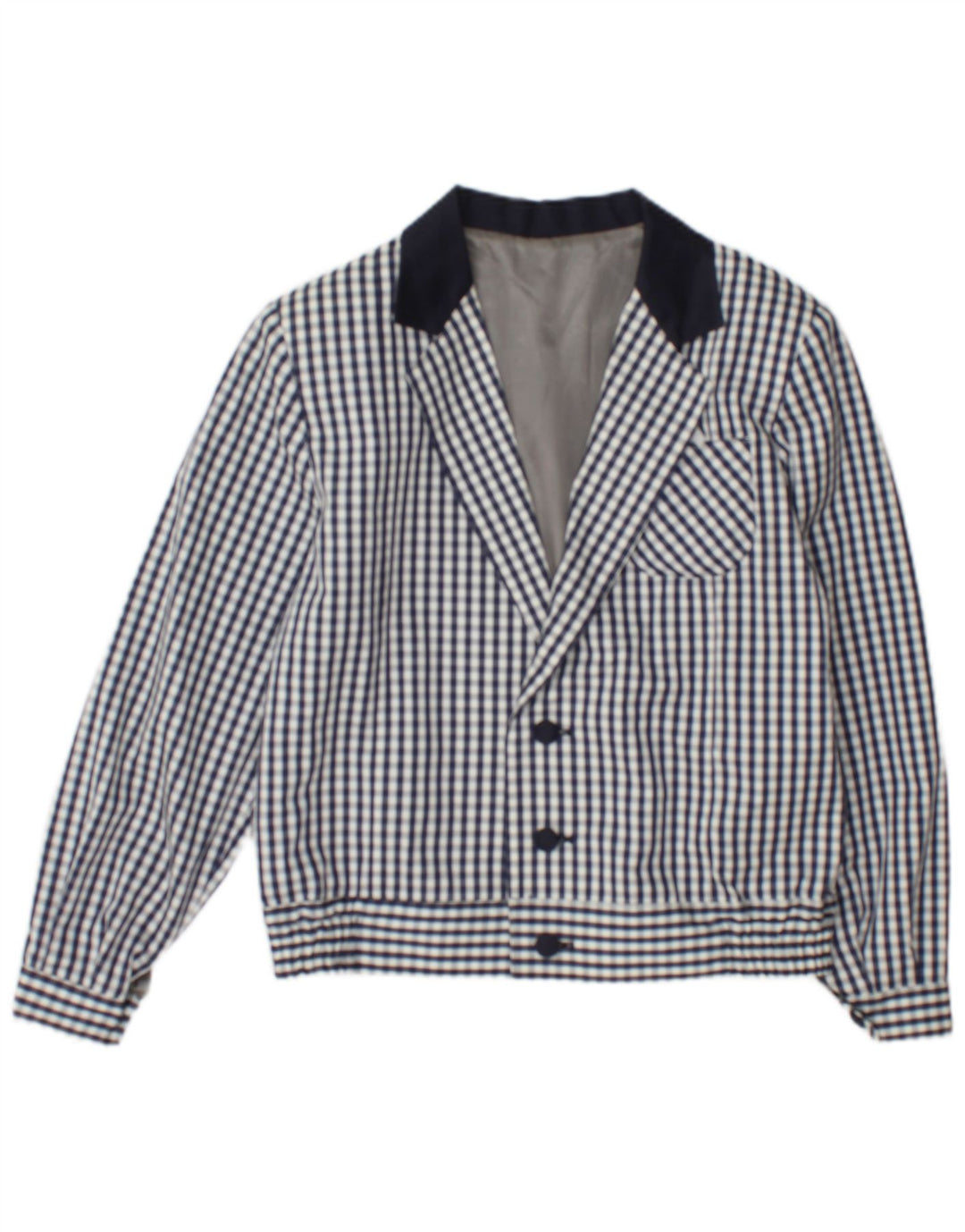 Vintage Womens Bomber Jacket UK 12 Medium Navy Blue Check
