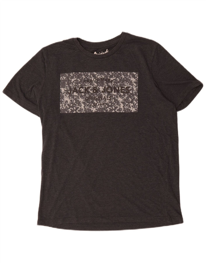 Jack & Jones Mens Graphic T-Shirt Top XL Grey Cotton
