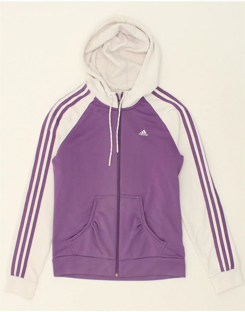 ADIDAS Womens Zip Hoodie Sweater UK 12 Medium Purple Colourblock Polyester Vintage Adidas and Second-Hand Adidas from Messina Hembry 