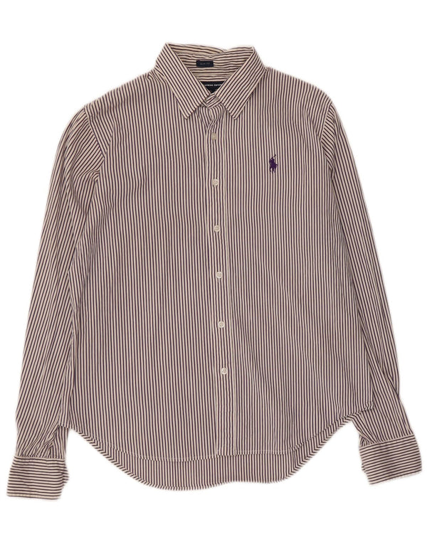 Ralph Lauren Womens Slim Fit Shirt US 12 Large Purple Pinstripe Cotton
