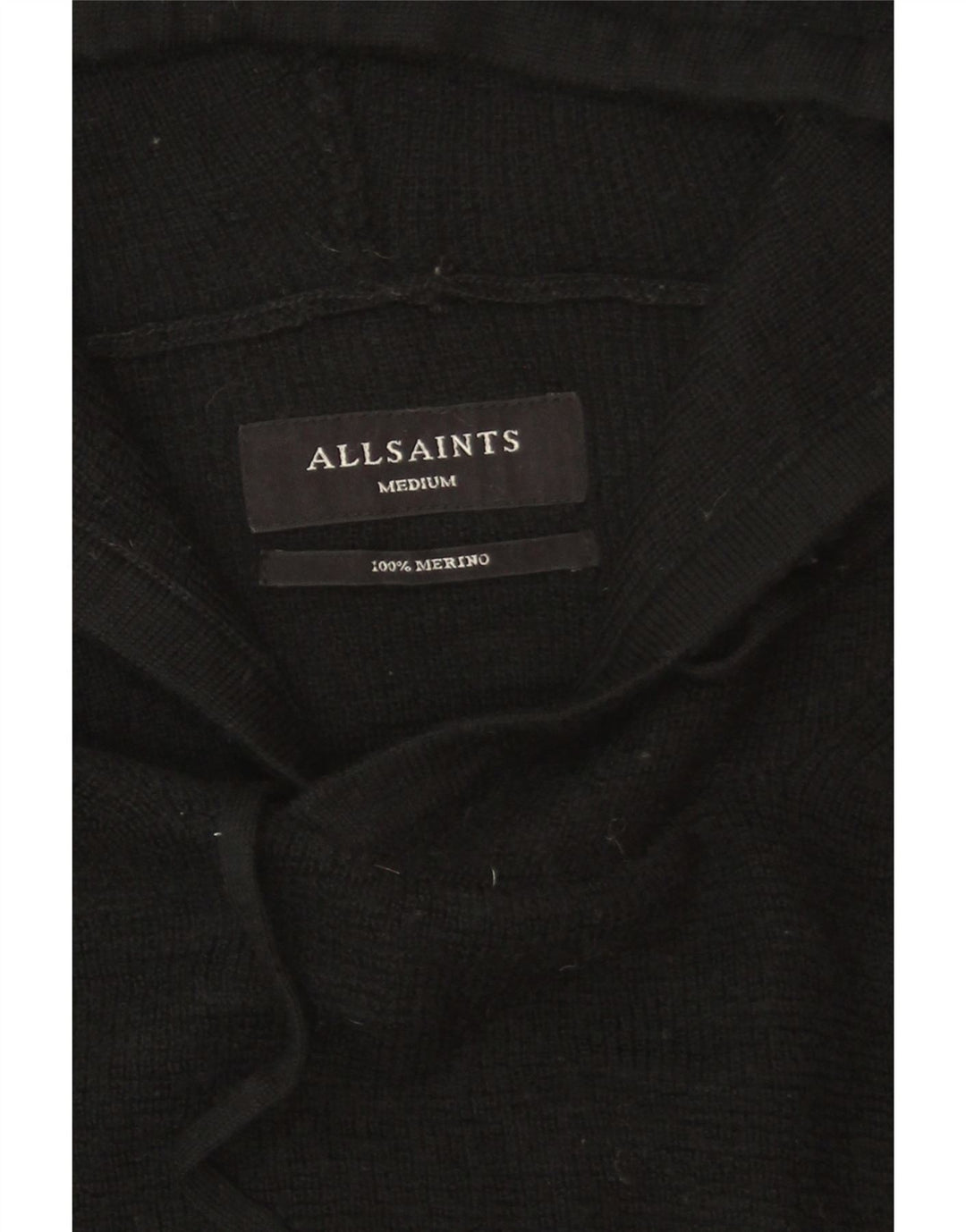 All Saints Mens Hooded Jumper Sweater Medium Black Merino Wool