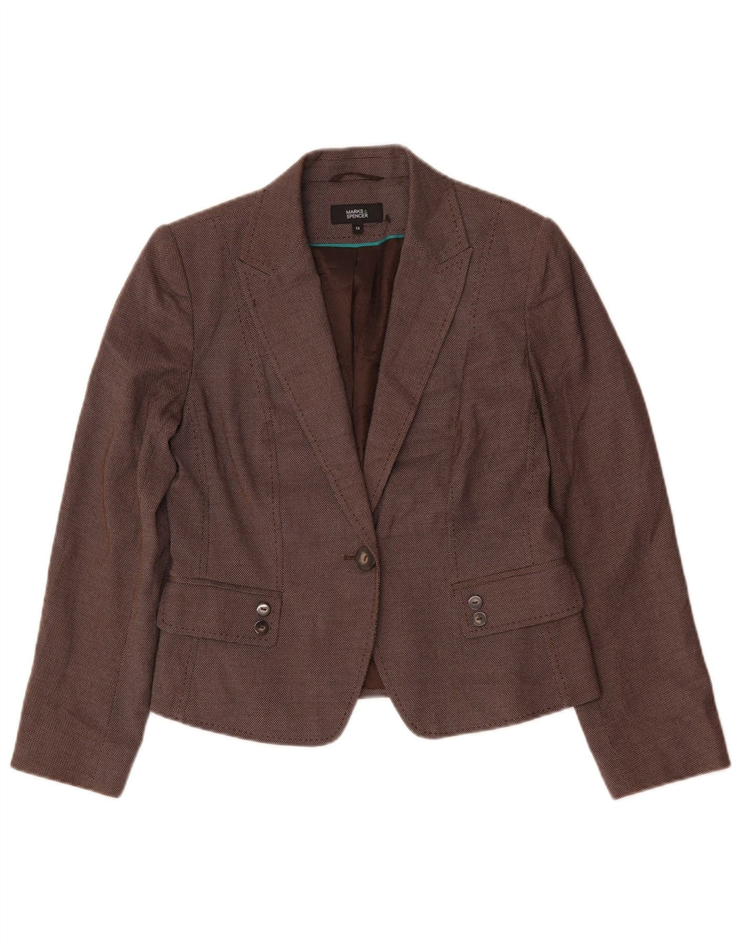 Marks & Spencer Womens 1 Button Blazer Jacket UK 12 Medium Brown Spotted