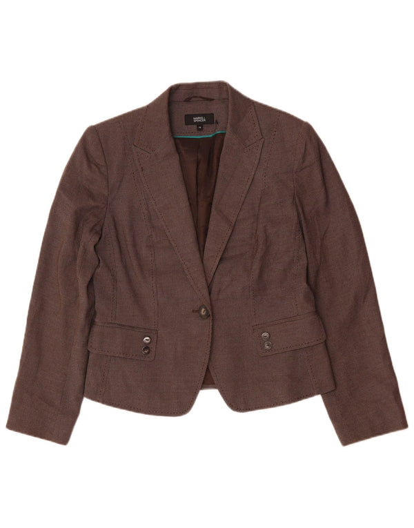 Marks & Spencer Womens 1 Button Blazer Jacket UK 12 Medium Brown Spotted