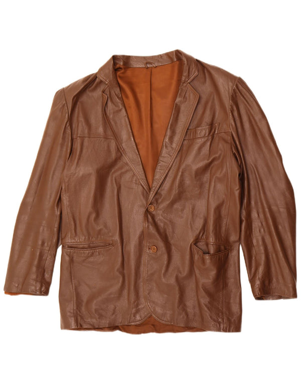 Vintage Mens 2 Button Leather Blazer Jacket UK 40 Large Brown