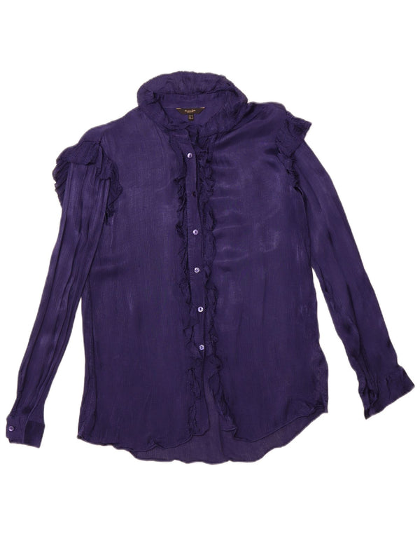 MASSIMO DUTTI Womens Oversized Ruffle Front Shirt Blouse EU 34 2XS Purple
