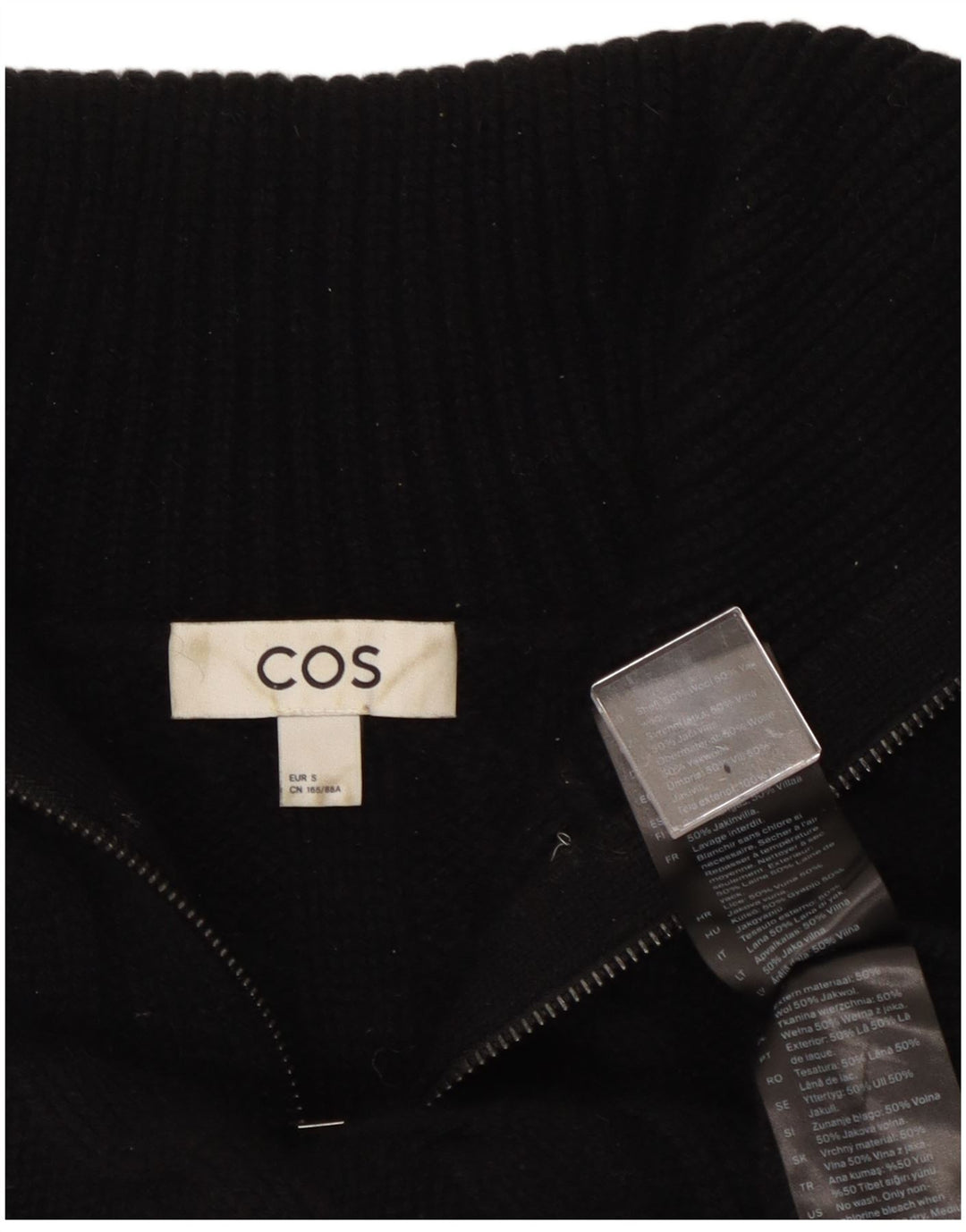 Cos Womens Crop Oversized Cardigan Sweater UK 10 Small Black Wool