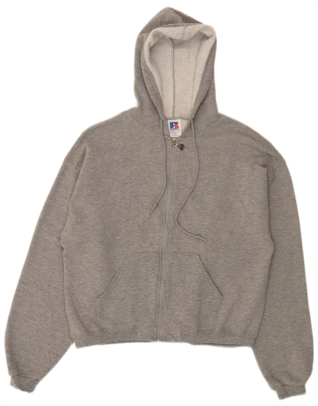 RUSSELL ATHLETIC Womens Crop Zip Hoodie Sweater UK 16 Large Grey Flecked