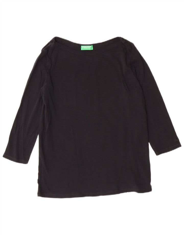 BENETTON Womens Top 3/4 Sleeve UK 14 Large Black Cotton