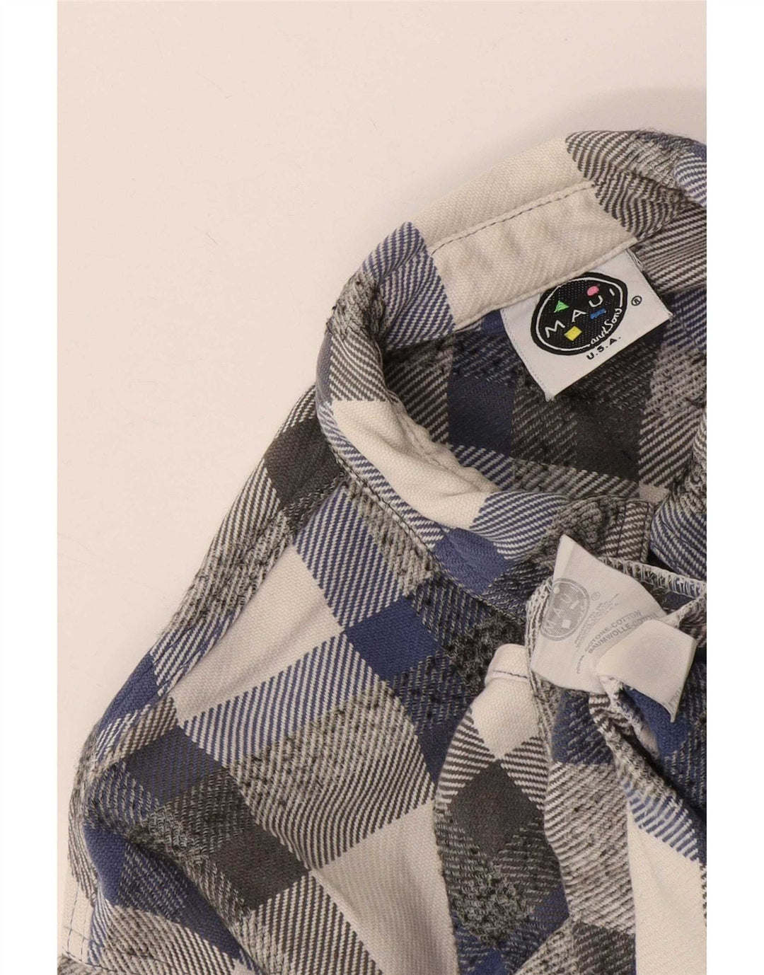 Maui and Sons Mens Flannel Shirt Medium Blue Check Cotton