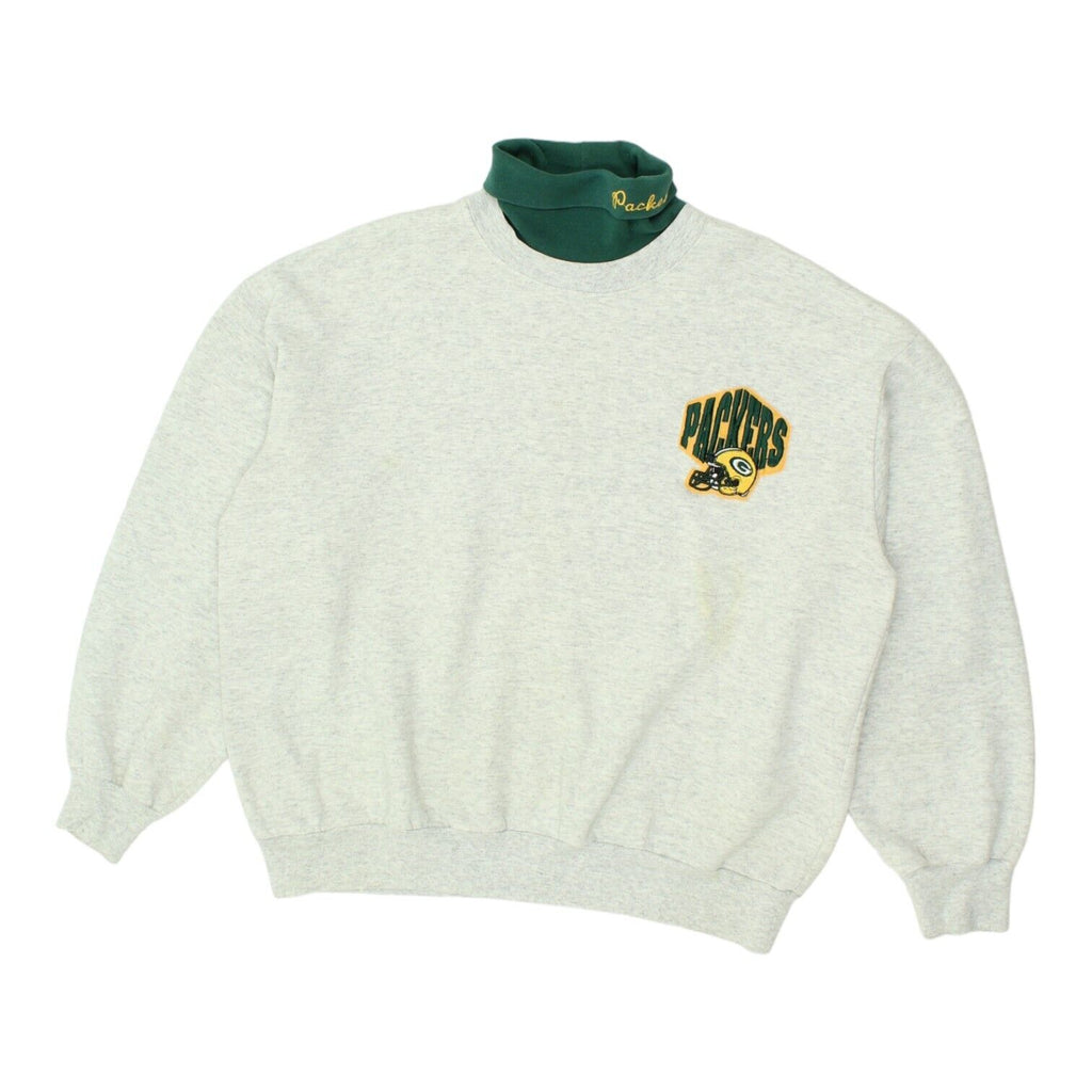 Green Bay Packers Mens Grey Roll Neck Majestic Sweatshirt | Vintage 90s NFL VTG | Vintage Messina Hembry | Thrift | Second-Hand Messina Hembry | Used Clothing | Messina Hembry 