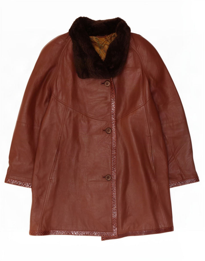 Vinci Womens Leather Coat UK 14 Medium Brown