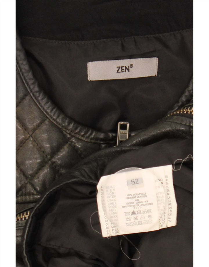 Zen Mens Leather Biker Jacket IT 52 Large Black