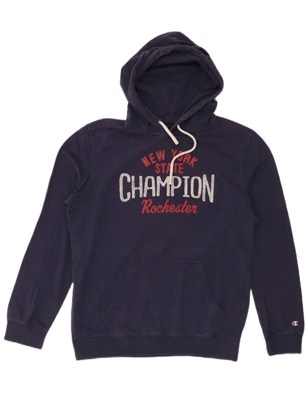 Champion Mens Rochester Graphic Hoodie Jumper Medium Navy Blue Cotton