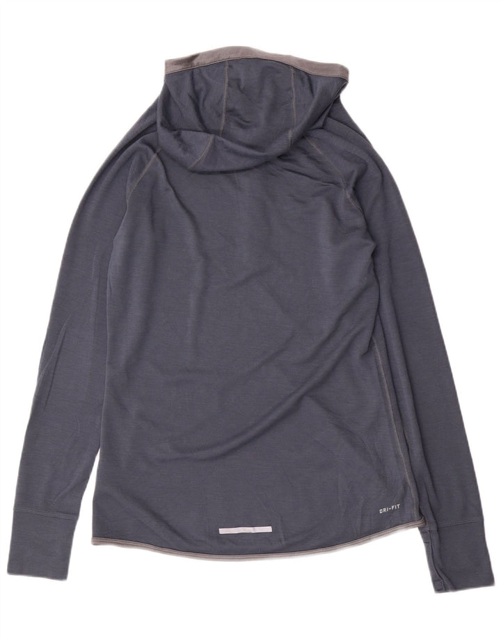 NIKE Womens Dri Fit Hooded Pullover Tracksuit Top UK 14 Large Navy Blue