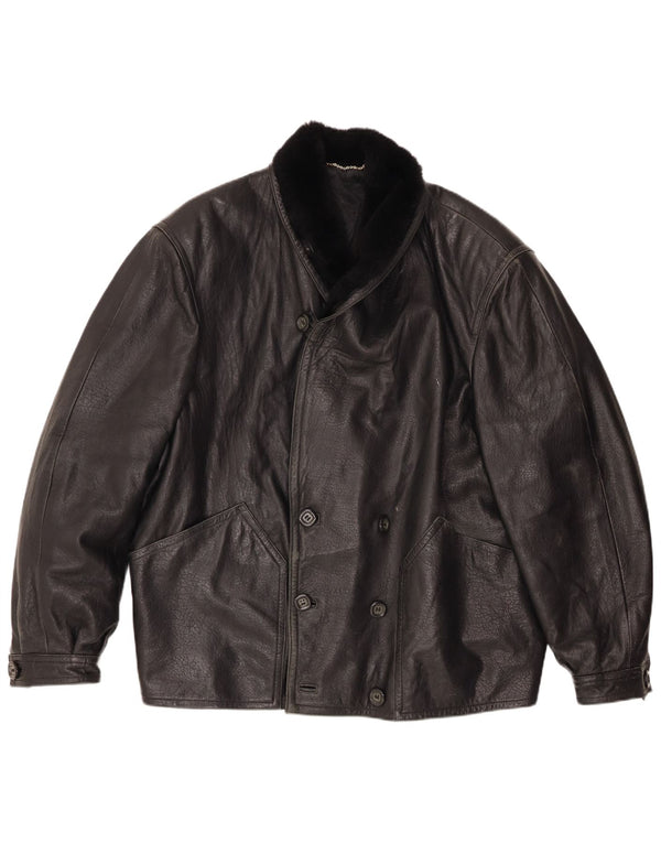 Fibok Mens Leather Jacket IT 54 2XL Black Leather