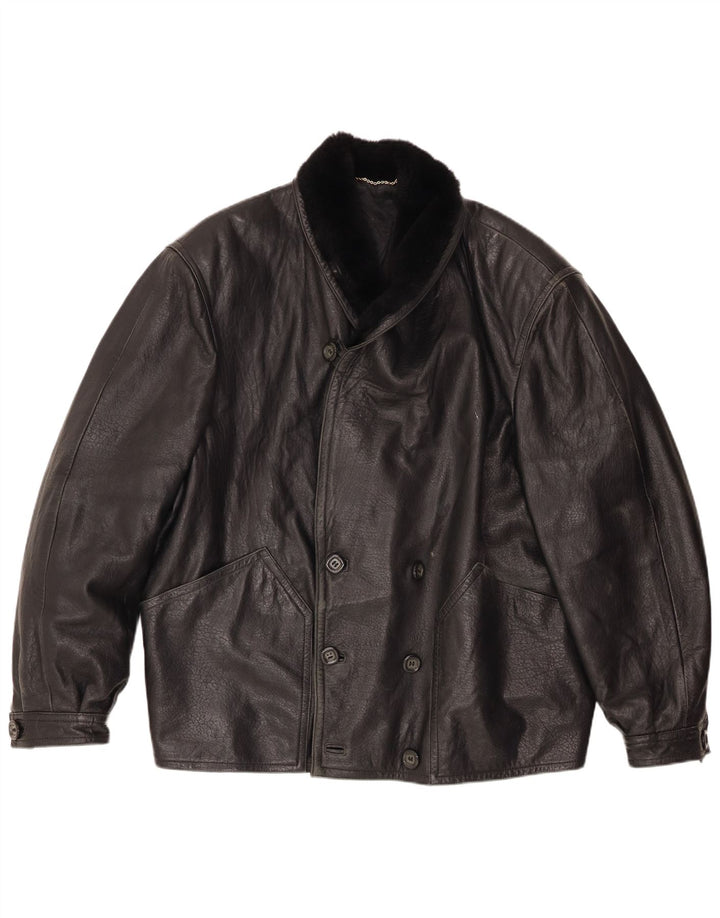 Fibok Mens Leather Jacket IT 54 2XL Black Leather