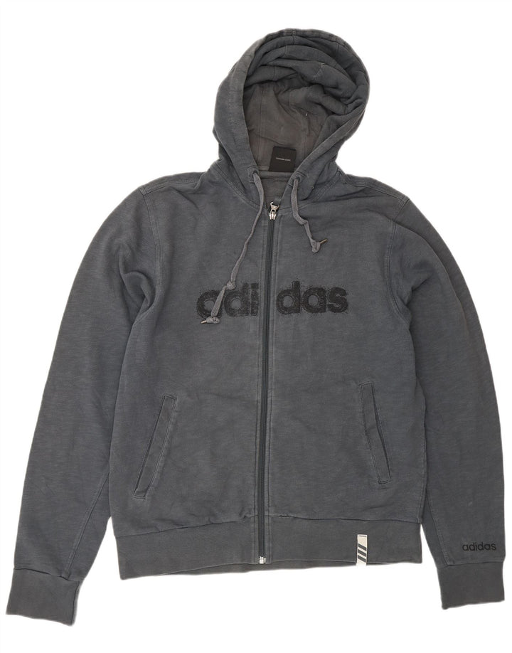 ADIDAS Mens Graphic Zip Hoodie Sweater Medium Navy Blue Cotton