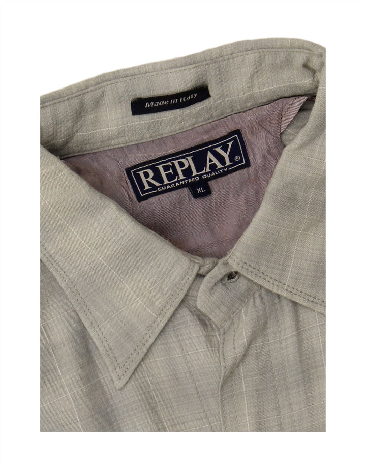 REPLAY Mens Flannel Shirt XL Grey Check Wool