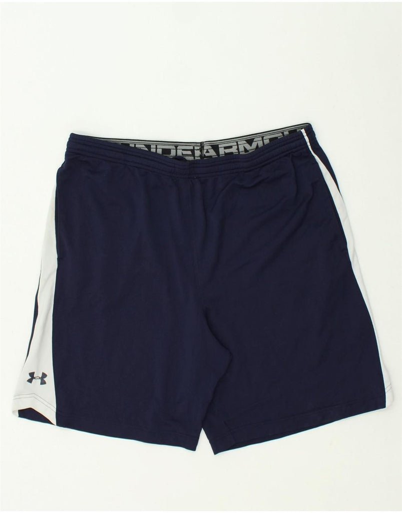 UNDER ARMOUR Boys Sport Shorts 15-16 Years XL Navy Blue Colourblock | Vintage Under Armour | Thrift | Second-Hand Under Armour | Used Clothing | Messina Hembry 