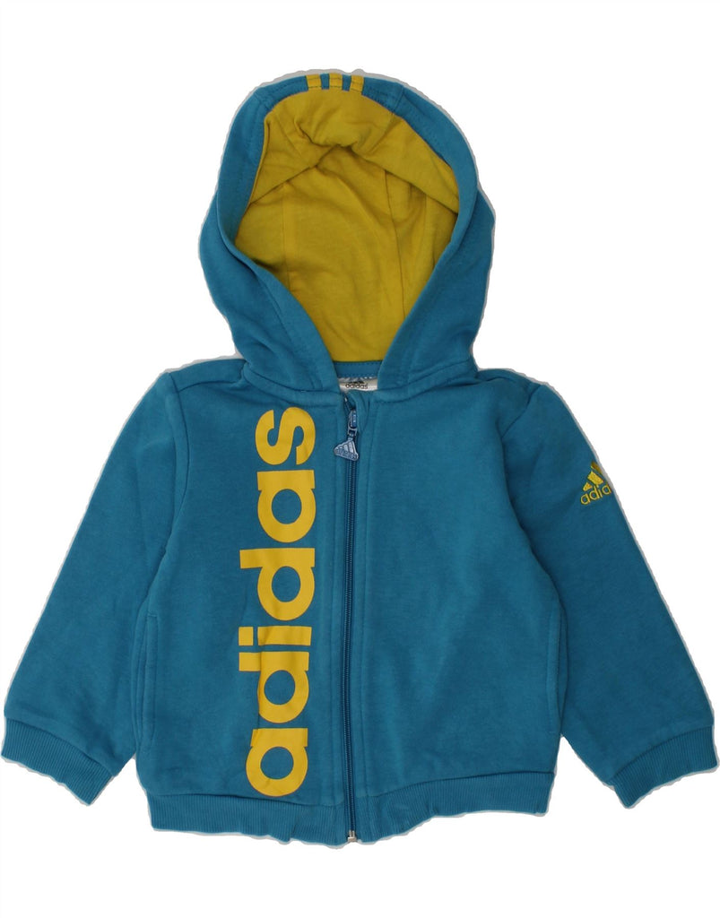 ADIDAS Baby Boys Graphic Zip Hoodie Sweater 6-9 Months Blue Cotton | Vintage Adidas | Thrift | Second-Hand Adidas | Used Clothing | Messina Hembry 