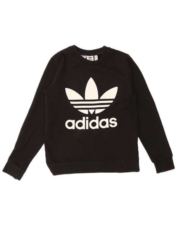 Adidas Boys Graphic Hoodie Jumper 12-13 Years Black Cotton