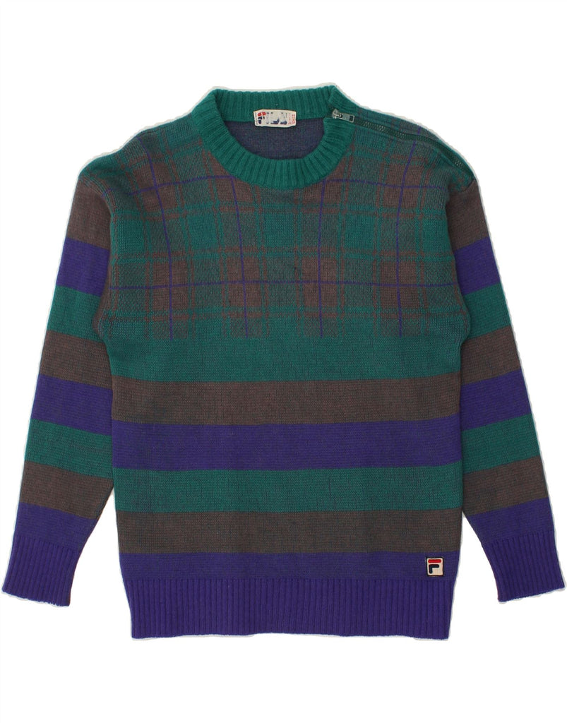 FILA Womens Crew Neck Jumper Sweater IT 48 XL Green Check | Vintage Fila | Thrift | Second-Hand Fila | Used Clothing | Messina Hembry 