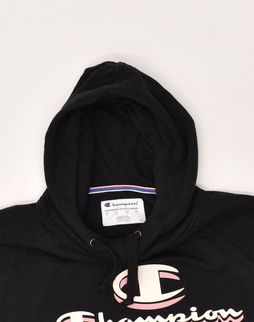 CHAMPION Womens Graphic Hoodie Jumper UK 10 Small Black Cotton | Vintage Champion | Thrift | Second-Hand Champion | Used Clothing | Messina Hembry 