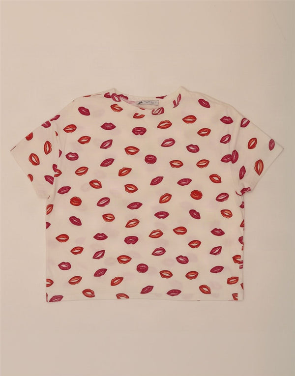 Zara Womens Crop Graphic T-Shirt Top UK 10 Small White