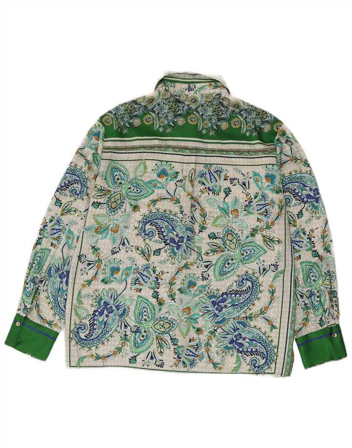 ZARA Womens Shirt Blouse UK 14 Medium Green Paisley Polyester
