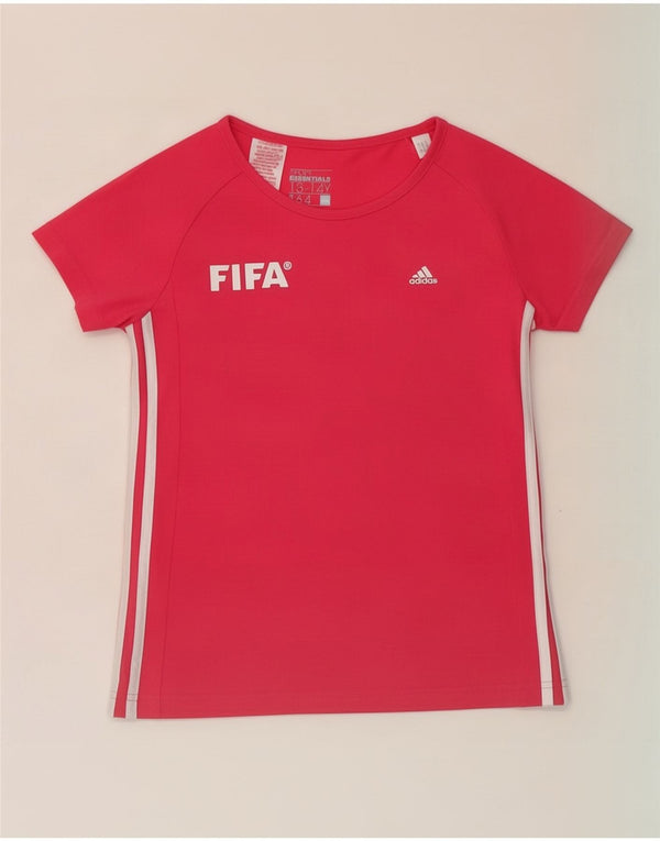 Adidas Girls Climalite Graphic T-Shirt Top 13-14 Years Pink Cotton