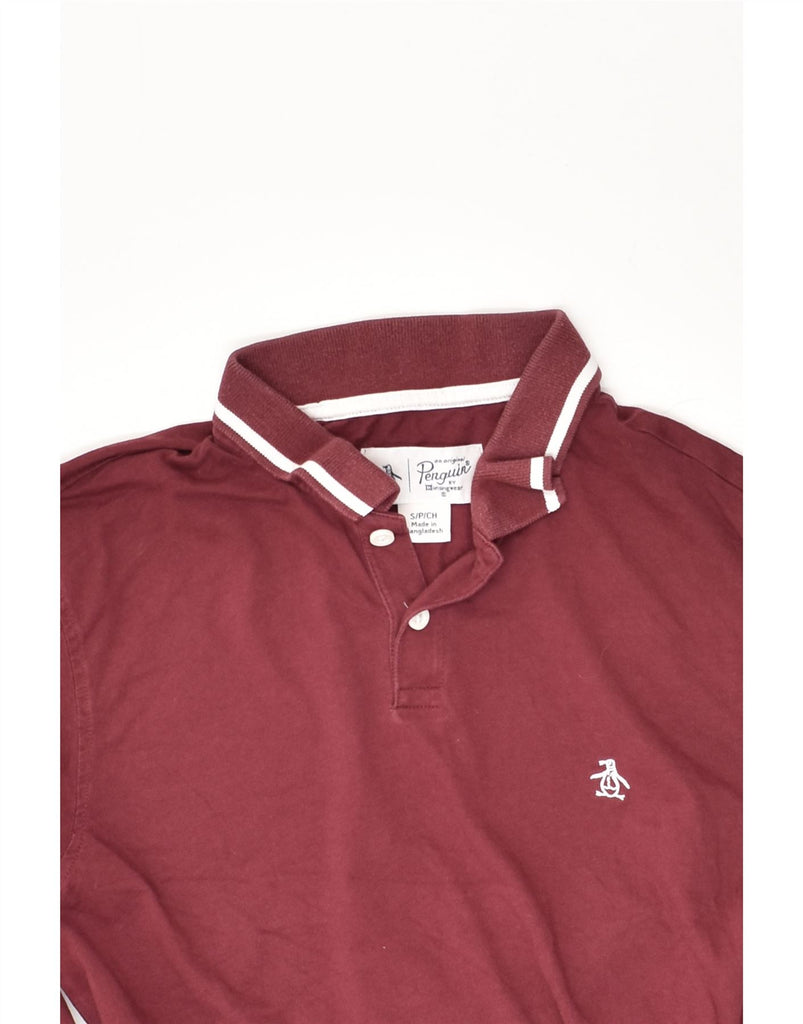 PENGUIN Mens Long Sleeve Polo Shirt Small Maroon Cotton | Vintage Penguin | Thrift | Second-Hand Penguin | Used Clothing | Messina Hembry 