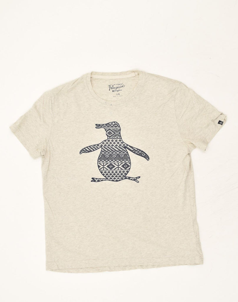 PENGUIN Mens Graphic T-Shirt Top Large Grey Cotton | Vintage Penguin | Thrift | Second-Hand Penguin | Used Clothing | Messina Hembry 