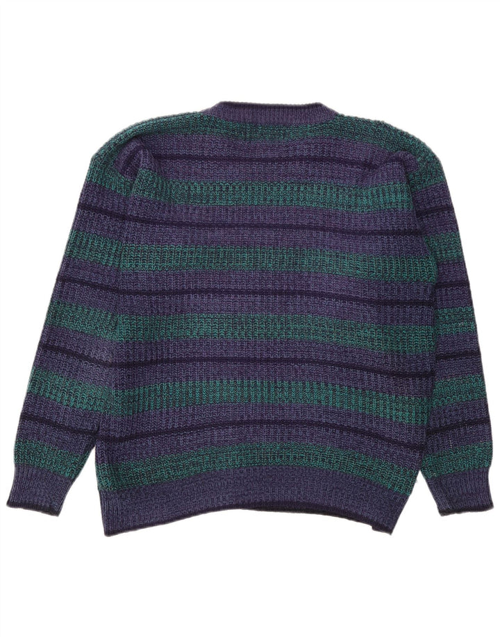 Saugatuck Mens Crew Neck Jumper Sweater Medium Navy Blue Striped Acrylic