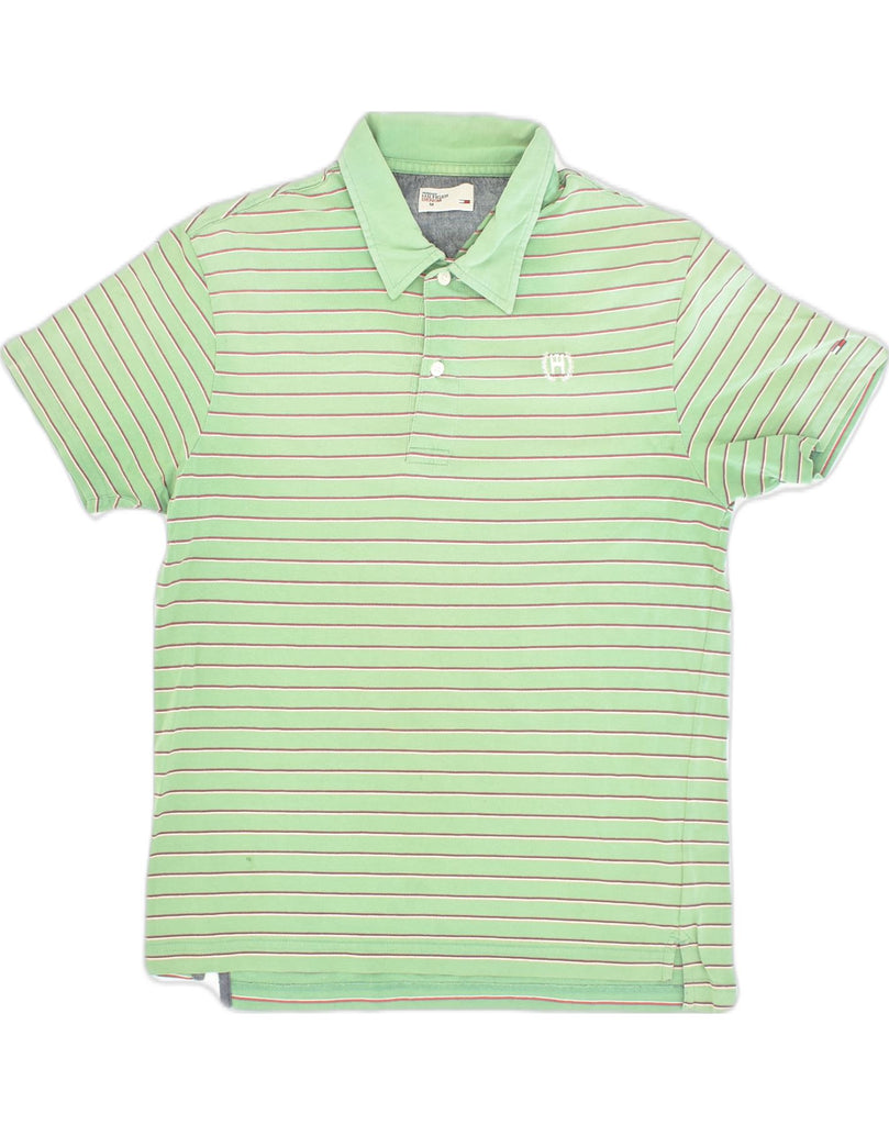 TOMMY HILFIGER Mens Polo Shirt Medium Green Striped Cotton | Vintage Tommy Hilfiger | Thrift | Second-Hand Tommy Hilfiger | Used Clothing | Messina Hembry 