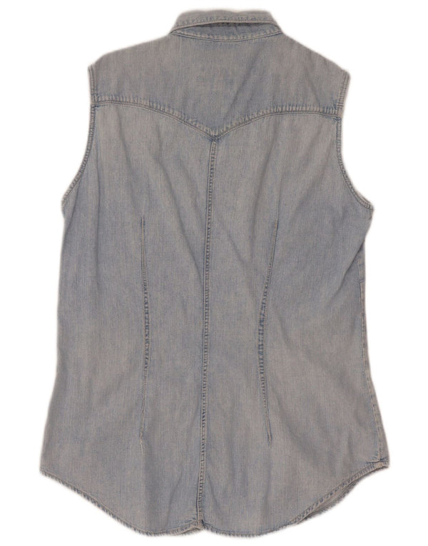 Rifle Womens Sleeveless Denim Shirt UK 14 Large Blue