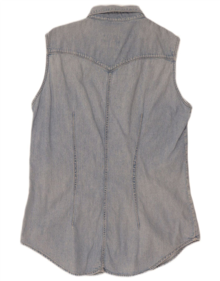 Rifle Womens Sleeveless Denim Shirt UK 14 Large Blue