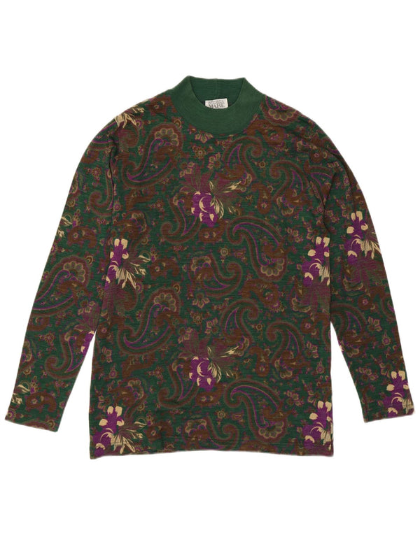Andrea Mare Womens Turtle Neck Jumper Sweater UK 14 Medium Green Paisley