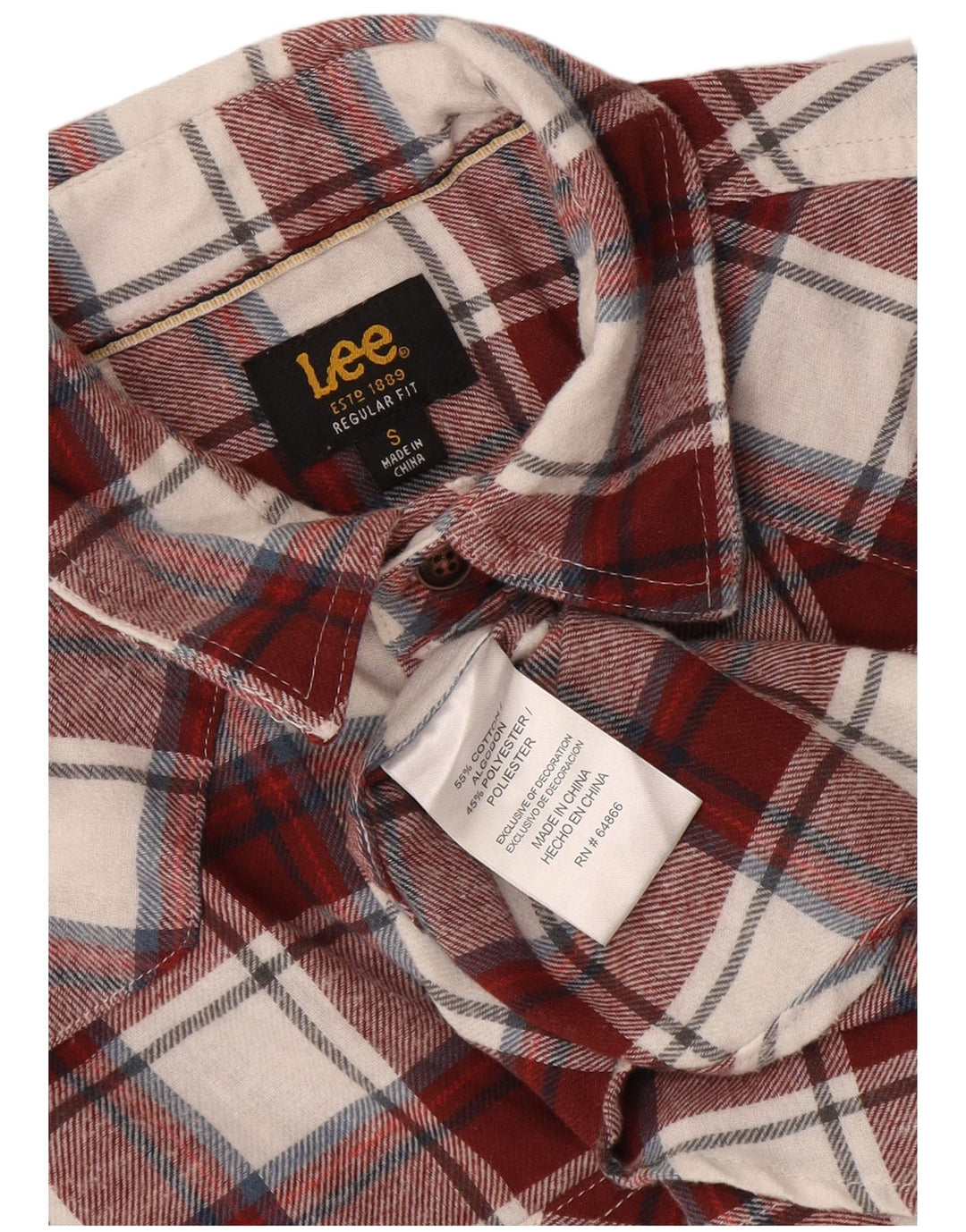 Lee Mens Regular Fit Flannel Shirt Small Burgundy Check Cotton
