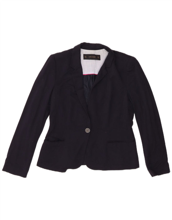 Zara Womens 1 Button Blazer Jacket UK 14 Large Navy Blue Viscose