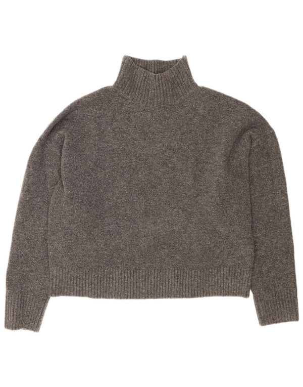 Zara Womens Crop Oversized Turtle Neck Jumper Sweater UK 16 Large Grey