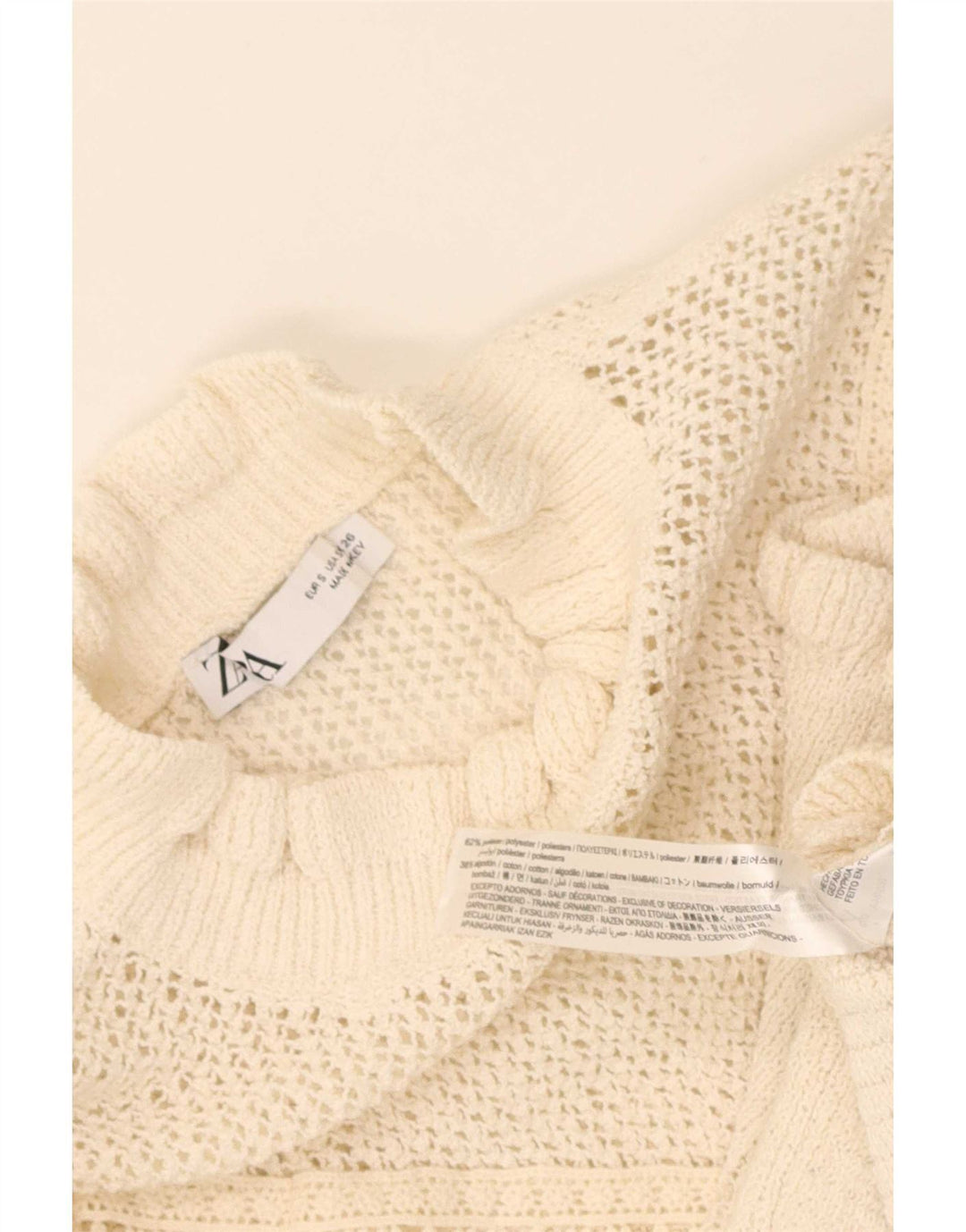 Zara Womens Crop Turtle Neck Jumper Sweater UK 8 Small Beige Polyester