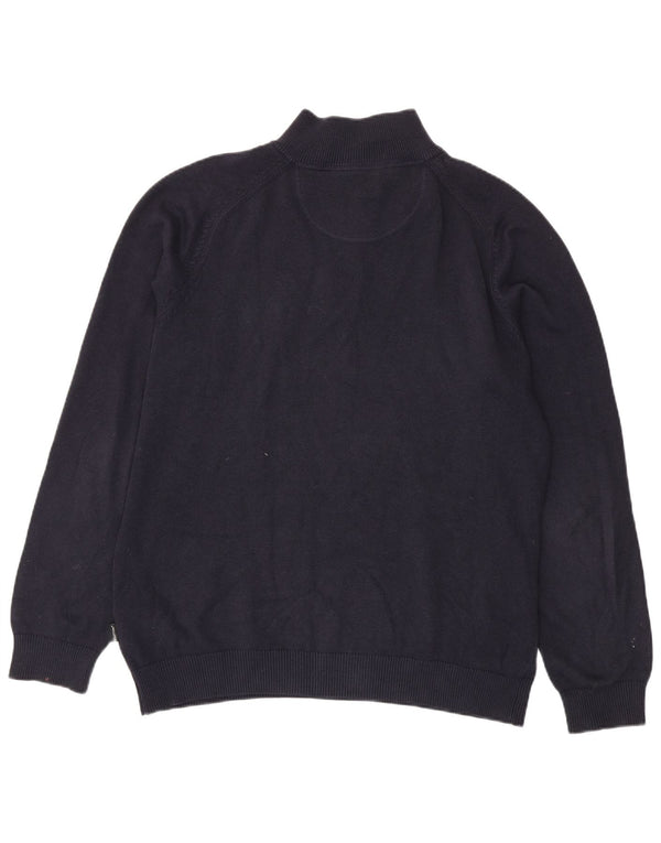 Fynch Hatton Mens Zip Neck Jumper Sweater XL Navy Blue Cotton