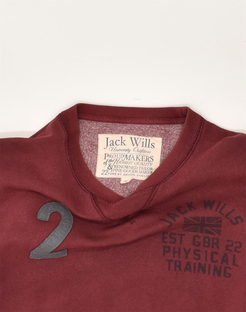 JACK WILLS Mens Graphic Sweatshirt Jumper Medium Burgundy Cotton | Vintage Jack Wills | Thrift | Second-Hand Jack Wills | Used Clothing | Messina Hembry 