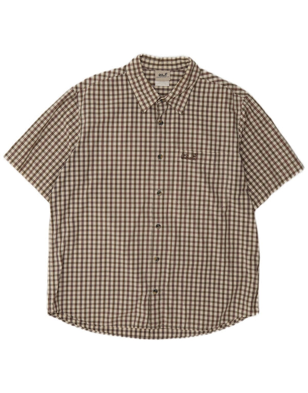 Jack Wolfskin Mens Short Sleeve Regular Fit Shirt UK 44/46 XL Brown Check