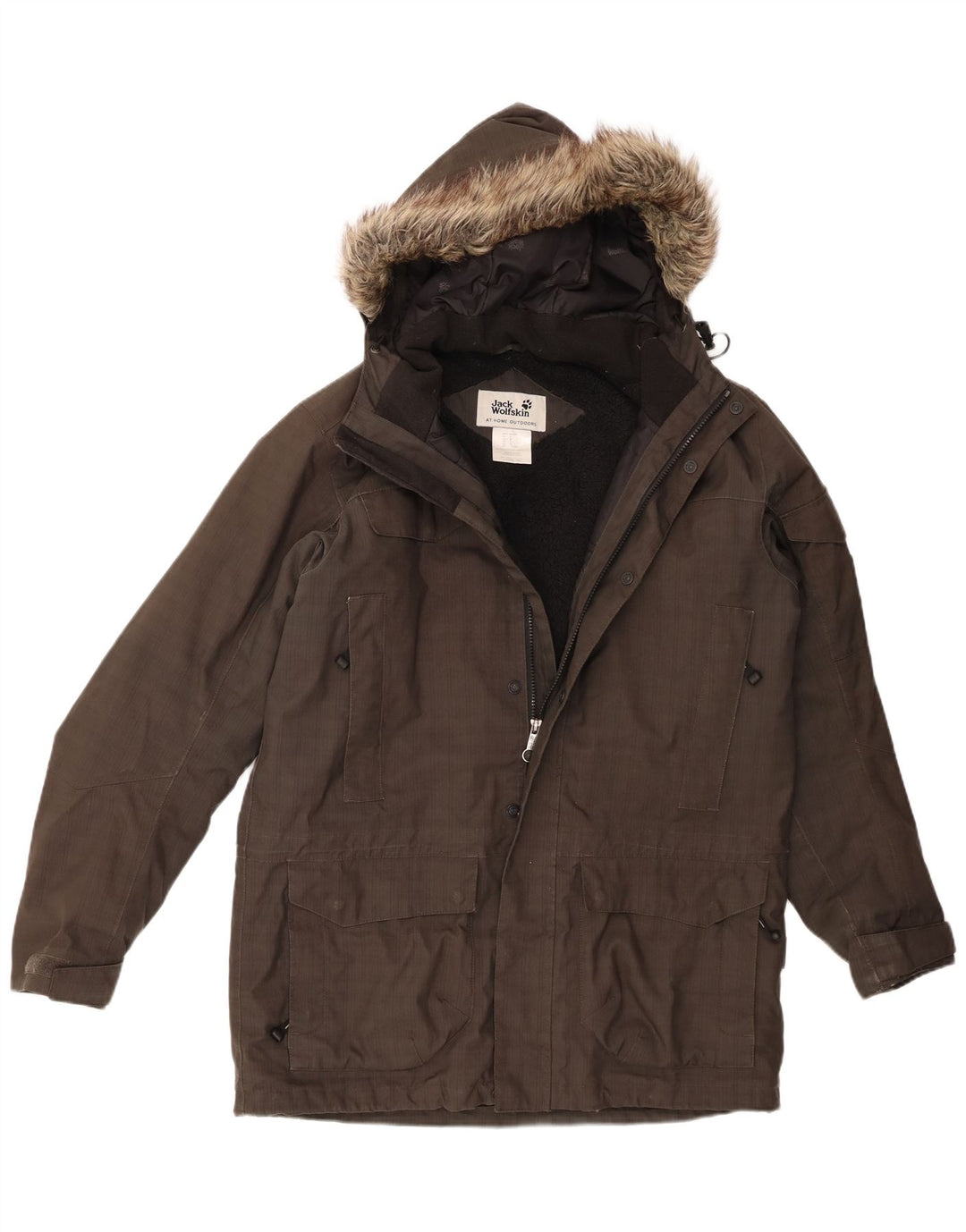 Jack Wolfskin Mens Hooded Sherpa Parka Jacket UK 34 Small Grey Polyester
