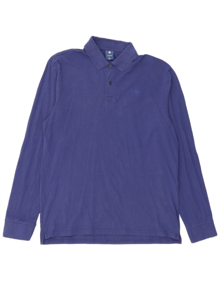 G-STAR Mens Long Sleeve Polo Shirt Large Blue Cotton