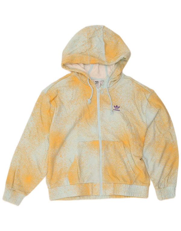 Adidas Womens Oversized Zip Hoodie Sweater UK 6 XS Yellow Tie Dye