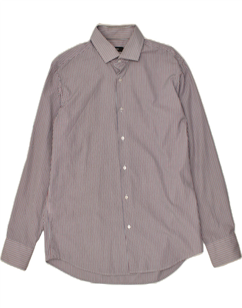 HUGO BOSS Mens Regular Fit Shirt Size 42 16 1/2 Large Grey Striped Cotton | Vintage Hugo Boss | Thrift | Second-Hand Hugo Boss | Used Clothing | Messina Hembry 