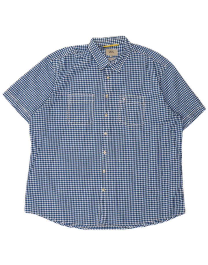 Camel Active Mens Short Sleeve Regular Fit Shirt 2XL Blue Gingham Cotton