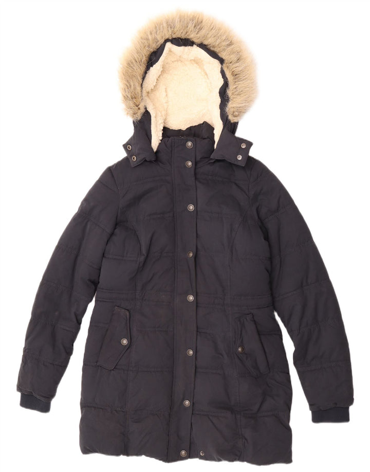 Fat Face Womens Hooded Sherpa Padded Coat UK 8 Small  Navy Blue Polyester